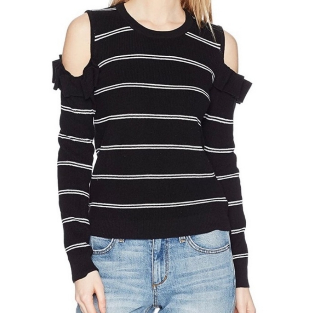 Black Stripe Cold Shoulder Sweater